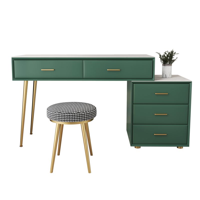 Genuine Leather Vanity Table in Green Luxurious Stone Top Makeup Desk