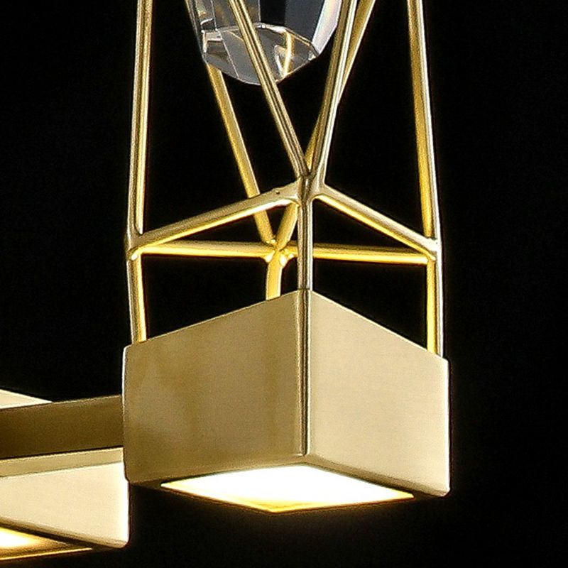 Brass Caged Sconce Lamp Postmodern Metal Wall Light Fixture with Crystal Rock Deco