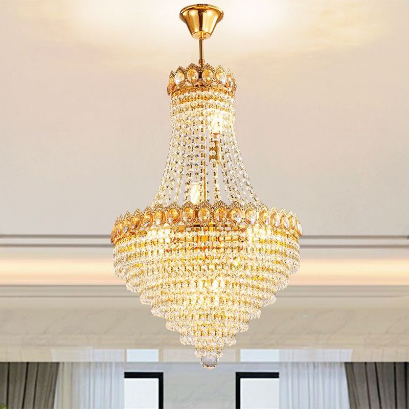 Gold Conical Down Lighting Contemporary 5/8-Bulb Faceted Crystal Ceiling Chandelier for Parlor