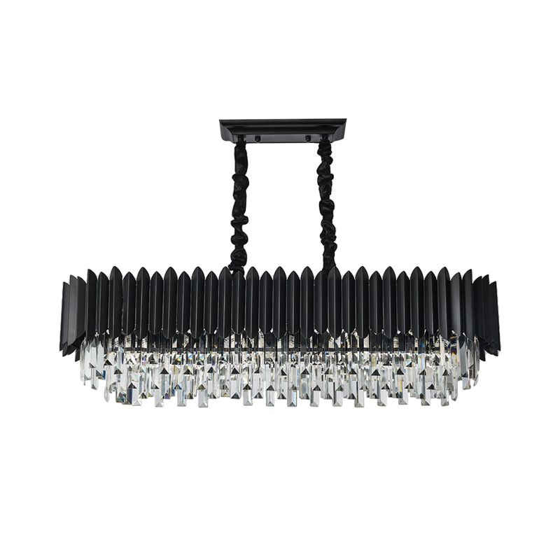 6/8-Light Ceiling Suspension Lamp Modern Oblong Tri-Sided Crystal Rod Island Light in Black