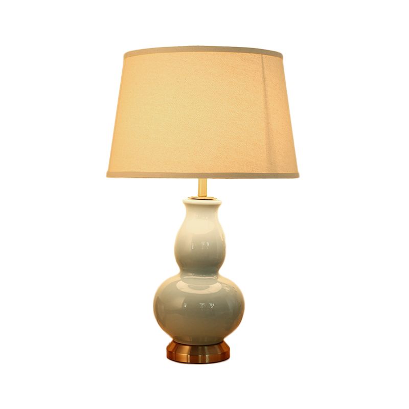 Curved Task Light Modern Ceramic 1 Bulb Pink/White Nightstand Lamp with Fabric Shade, 13"/16" Wide