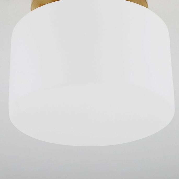 Lámpara de techo cilíndrica de cristal de estilo tradicional, placa de techo de latón, accesorio de iluminación mini para dormitorio de 1 luz