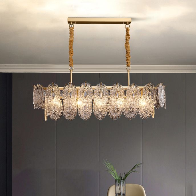 Ideas de iluminación de isla rectangular de estilo contemporáneo luces de isla de vidrio