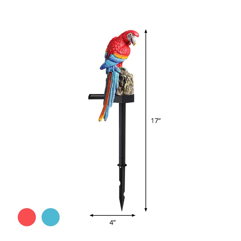 Resin Parrot Solar Pathway Light Decorative LED Ground Plug Lamp in Blue/Red for Outdoor Garden