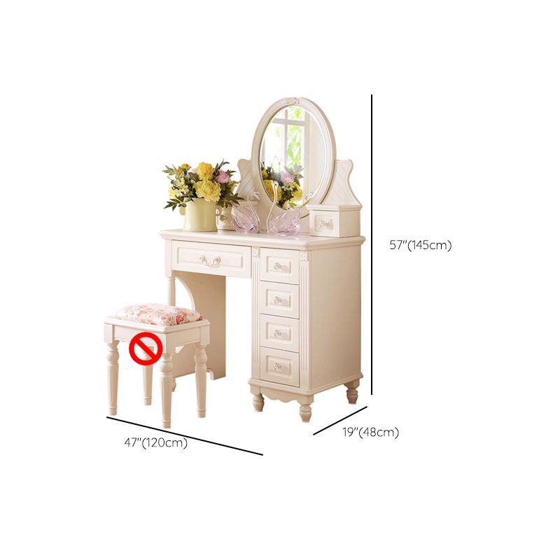 Victorian White Makeup Vanity Desk Bedroom Dressing Table Stool Set with Drawer