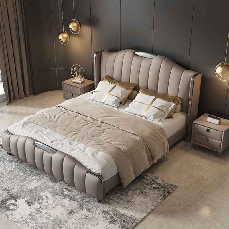 Glam Pine Wood with Headboard Camelback Panel Mattress Included Bed Frame