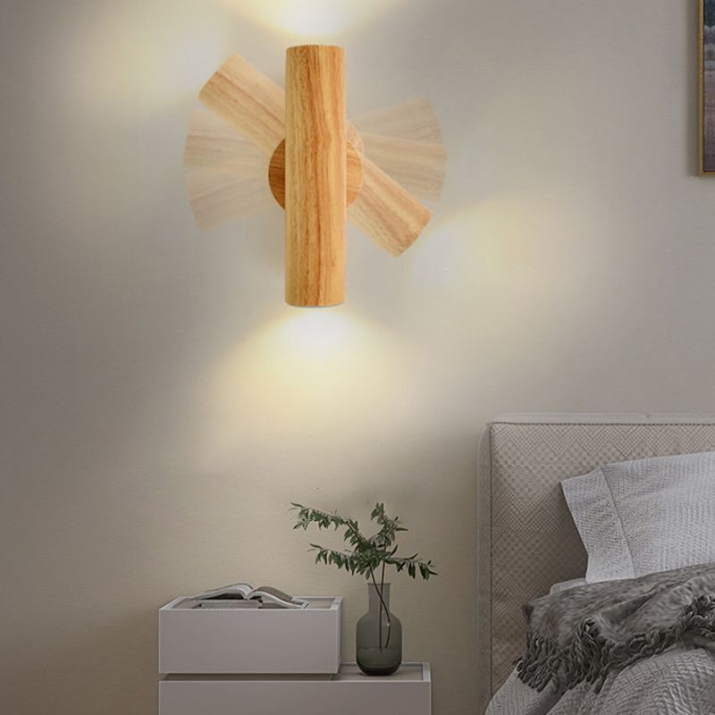 Single Modernism Brown/Beige Wall Mounted Sconce Wooden LED Wall Light