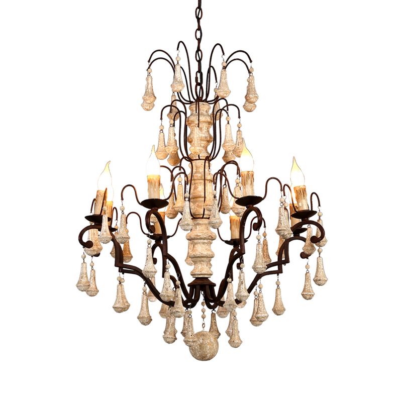 Lustre de pendentif à plusieurs niveaux ivoire traditionnel en bois 8 têtes salon suspendu plafonnier plafond