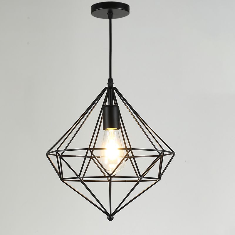 Iron Wire Cage Shade Pendant Lamp Loft Style 1 Head Restaurant Hanging Light Fixture