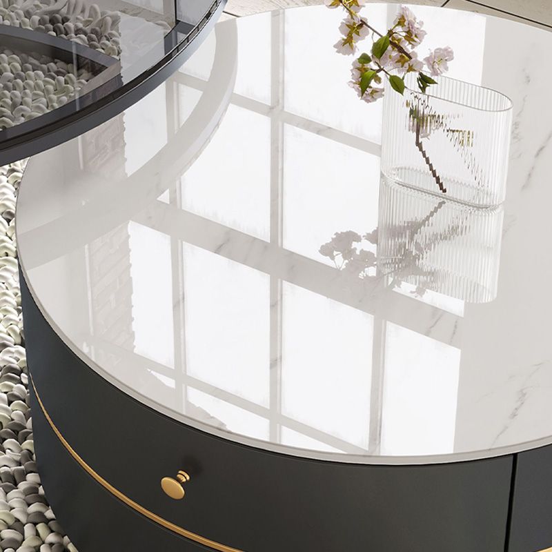 Frame Coffee Table Contemporary Stone/Glass Cocktail Table with Storage Drawers