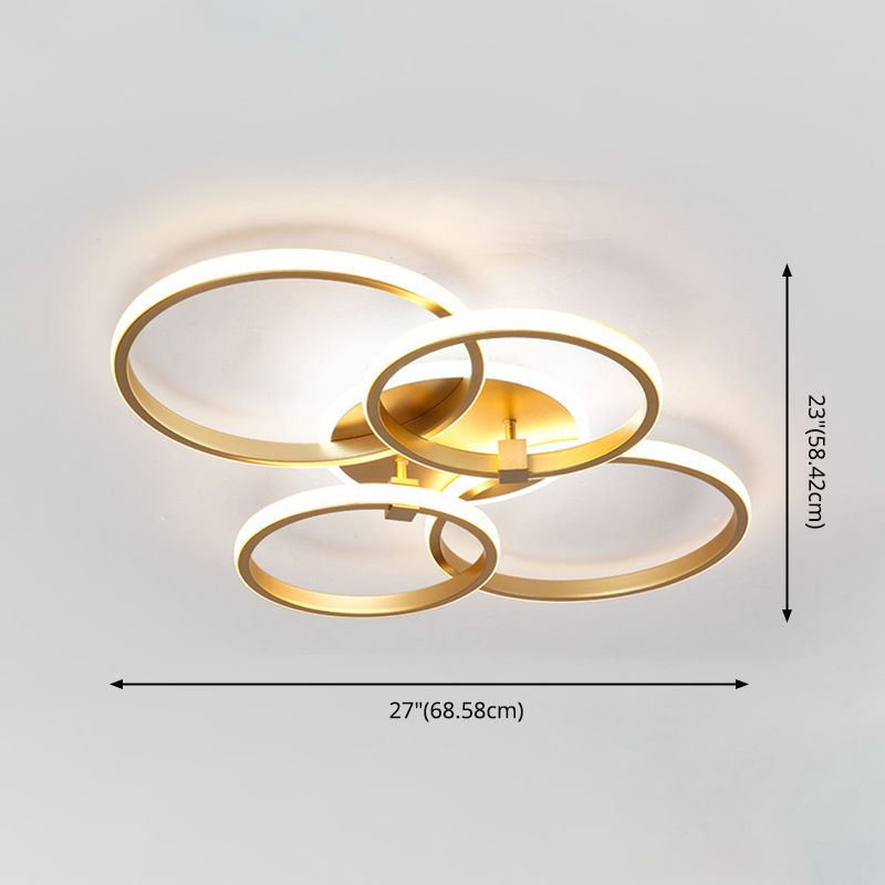 Simplicity Circular Ring Ceiling Light Fixture Metal LED Bedroom Ceiling Fixture in Gold