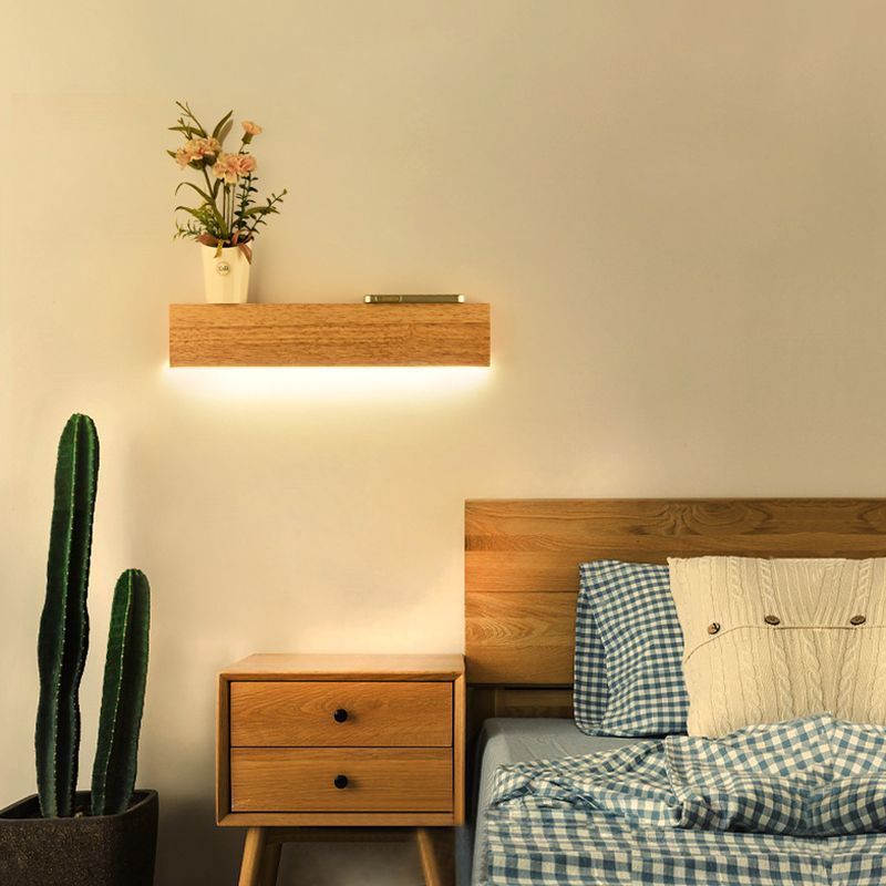 Modern Linear Wooden Wall Sconce Lamp 1-Light LED Down Lighting Fixture for Bedroom
