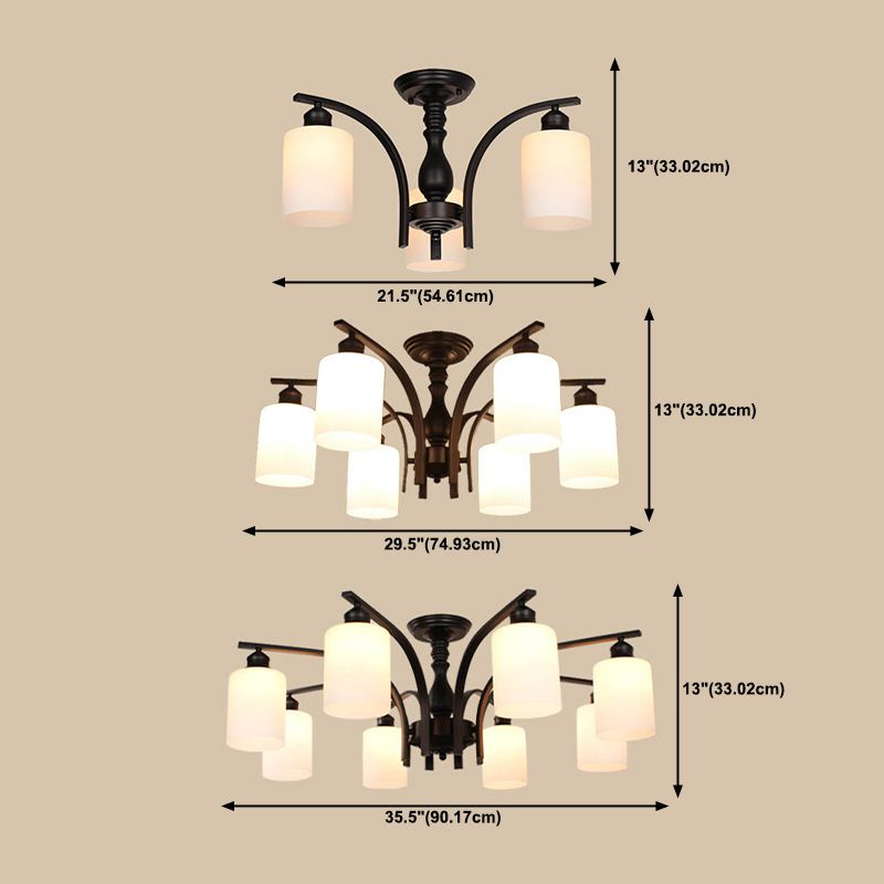 Retro Black Techo Flush Ligero de vidrio blanco Luz de semi descarga Luz