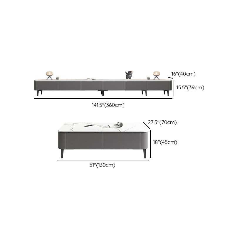 4 Legs Coffee Cocktail Table with Storage Drawers White Slate Top