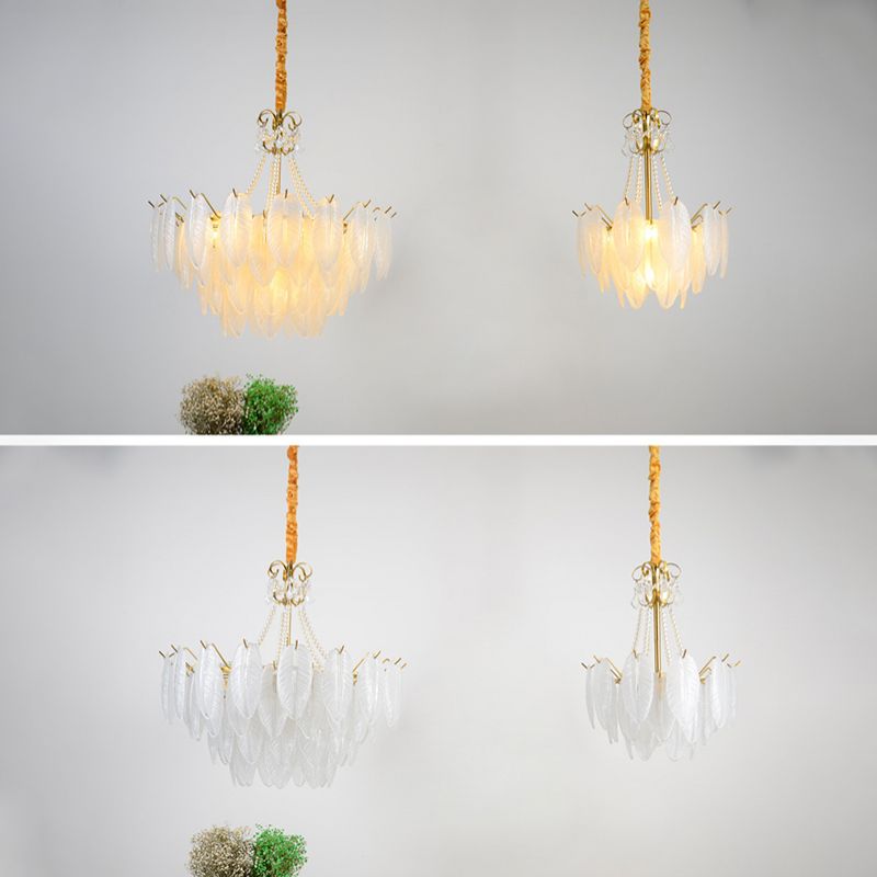 Gold Metal Chandelier Light Fixtures Traditional Multi-Head Feather Hanging Pendant Lamps
