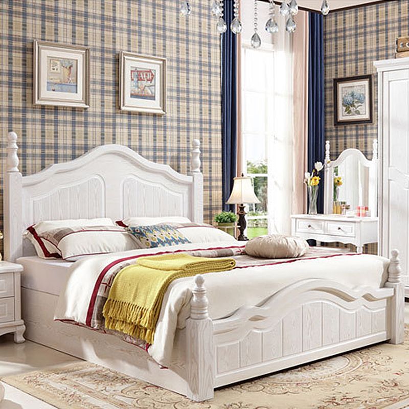 Victorian White Standard Bed in Solid Wood with Panel Headboard