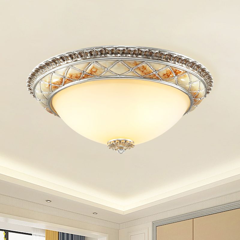 Dome Bedroom Ceiling Light Fixture Traditional Frosted White Glass 14"/16"/19.5" W 2/3-Head Gold/Silver Flush Mount