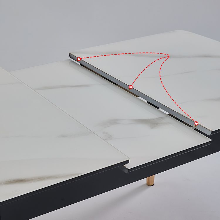 Speisesaal Set zeitgenössischer rechteckiger ausziehbarer Sinterstein Esstisch mit Holzbasis