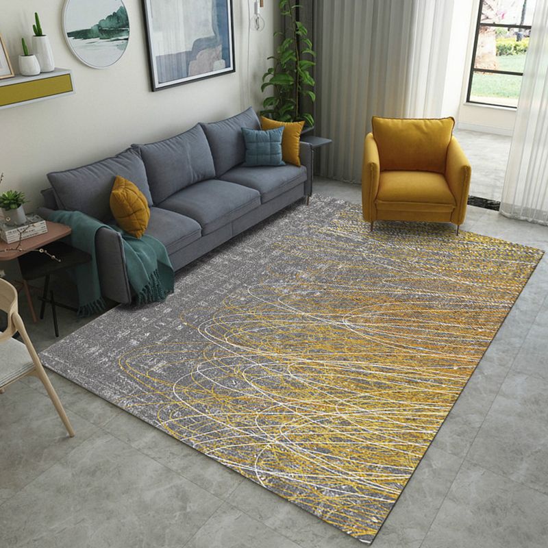 Modern Abstract Rug Golden and Gray Polyester Rug Washable Area Rug for Living Room