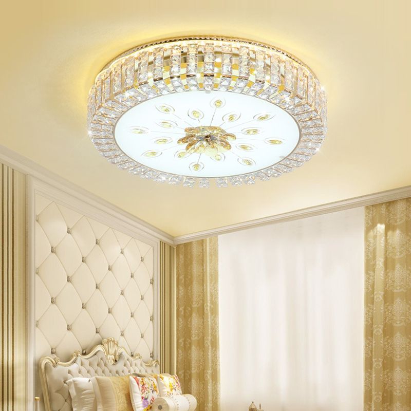 Metal White LED Plafond Armatuur in Modern Luxury Style Circular Crystal Flush Mount met Glass Shade