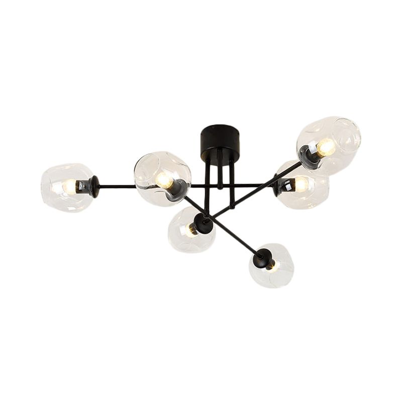 3/6/8 Luci Living Room Semi Flush Light Gold / Black Semi Flush Montaggio con Bubble Clear Glass Shade