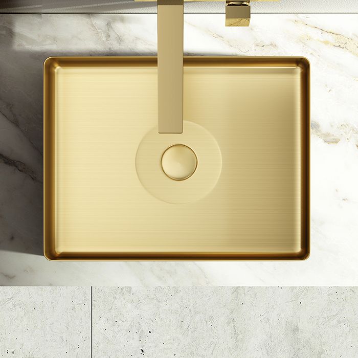 Modern Vessel Sink Metal Rectangular with Pop-Up Drain Vessel Bathroom Sink