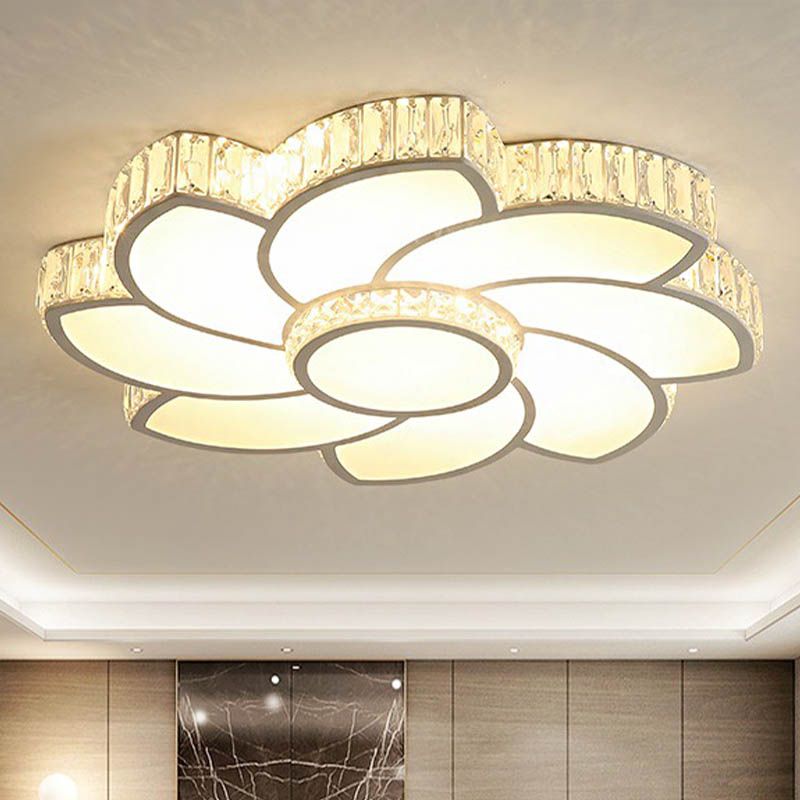 White 23.5"/31.5"/39" W LED Flush Light Contemporary Crystal Floral Ceiling Flush Mount for Bedroom in White/3 Color Light/Remote Control Stepless Dimming