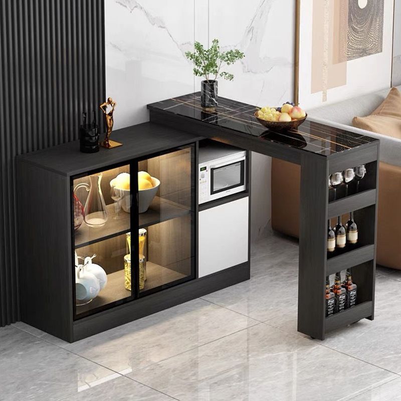 Modern Style Bistro Bar Table Sintered Stone Top Bar Table with Storages