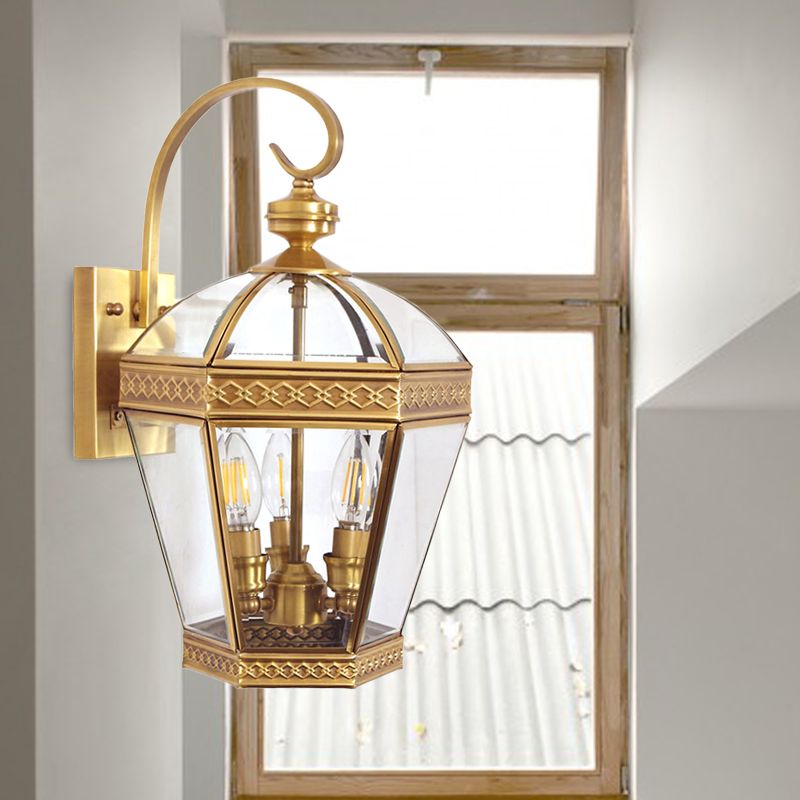 Pot Wall Lampe traditionnelle Verre transparent 3 ampoules en laiton Graphique luminaire pour chambre à coucher