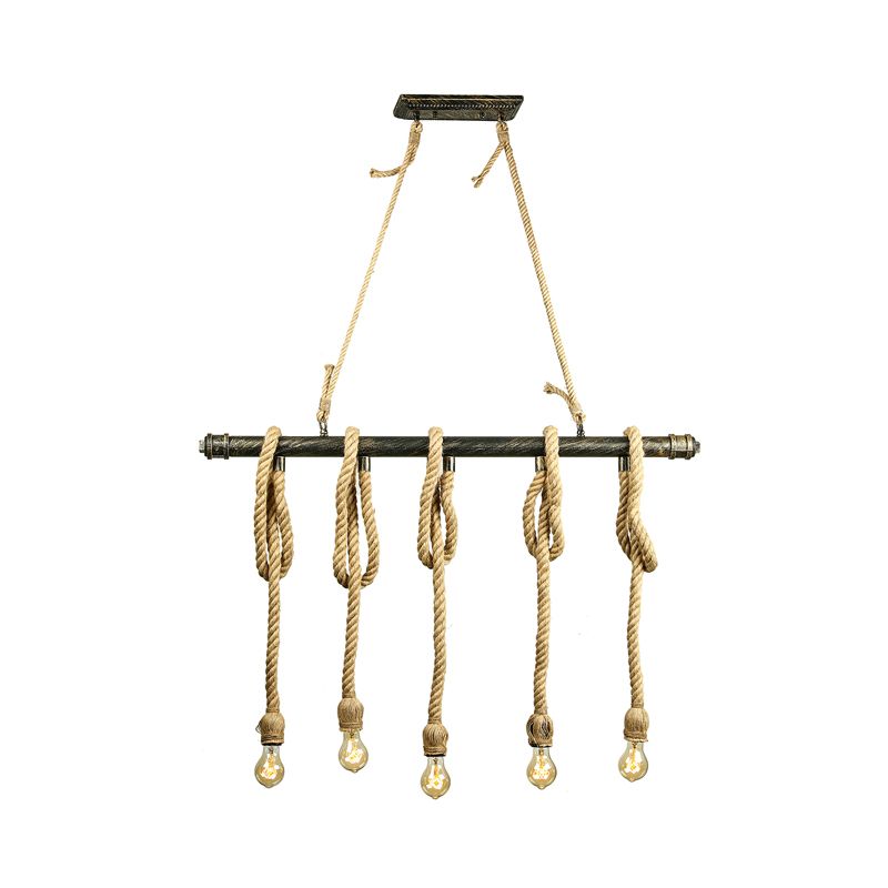 Verstelbaar touw blootgesteld eilandlicht retro industrieel 5/6-licht restaurant eiland plafondlicht in beige/lichtgeel