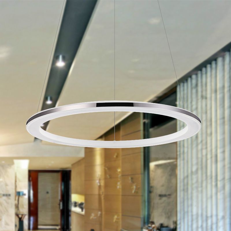 Acrylic Round Ceiling Pendant Contemporary LED 1/2/3-Head Silver Chandelier in Warm/White Light