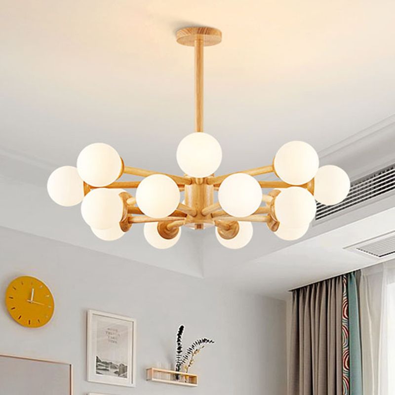 Contemporary Globe Pendant Light Fixture Wood Hanging Pendant Light for Living Room