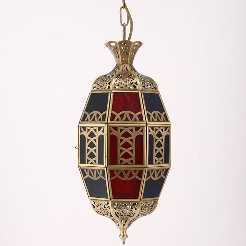 Oval Corridor Ceiling Light Arab Metal1 Light Brass Suspension Lamp with Colorful Glass Shade