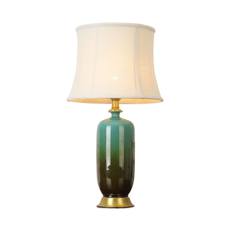 Lampada da tavolo bianca affusolata Lampada da comodino in tessuto minimalista a 1 testa con base in ceramica Ombre
