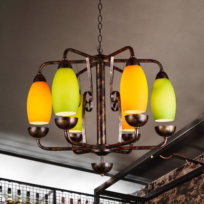 Industrial Antique Copper Pendant Light Yellow Melon 6 Lights Metallic Chandelier for Bar