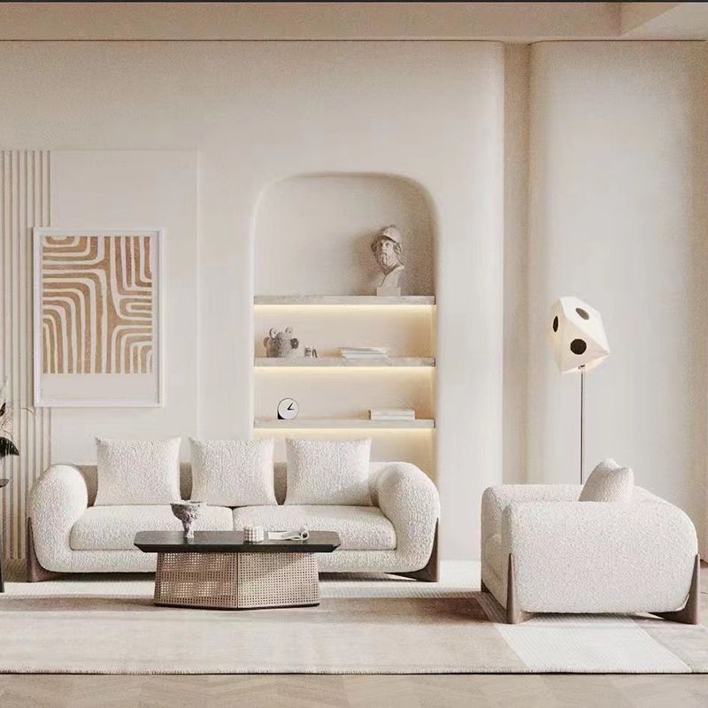 Contemporary Living Room Brown Sofa Round Arm Pillows Seating