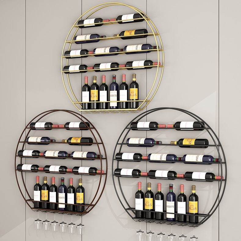 Iron Wall Mounted Wine Bottle & Glass Rack Modern Round Wine Rack