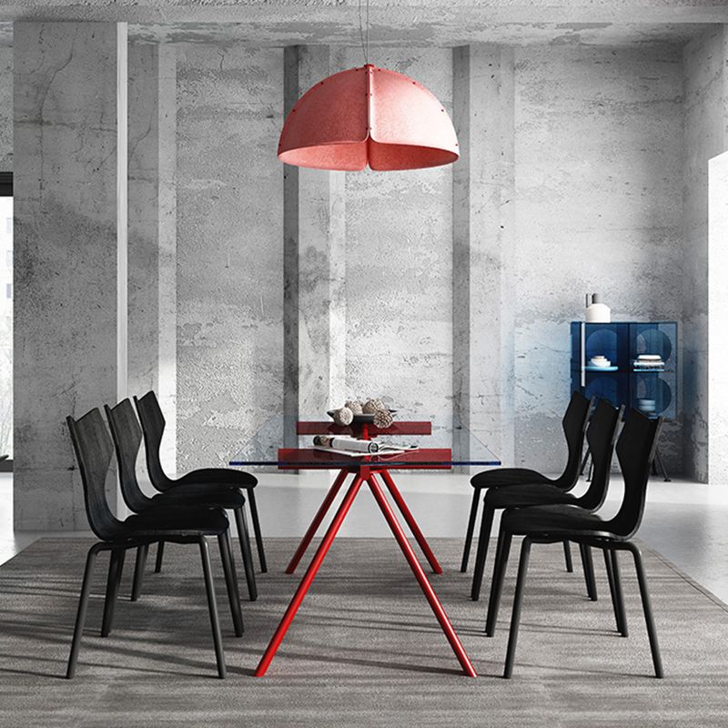 Contemporary Rectangular Glass Top Dining Table with Steel Legs
