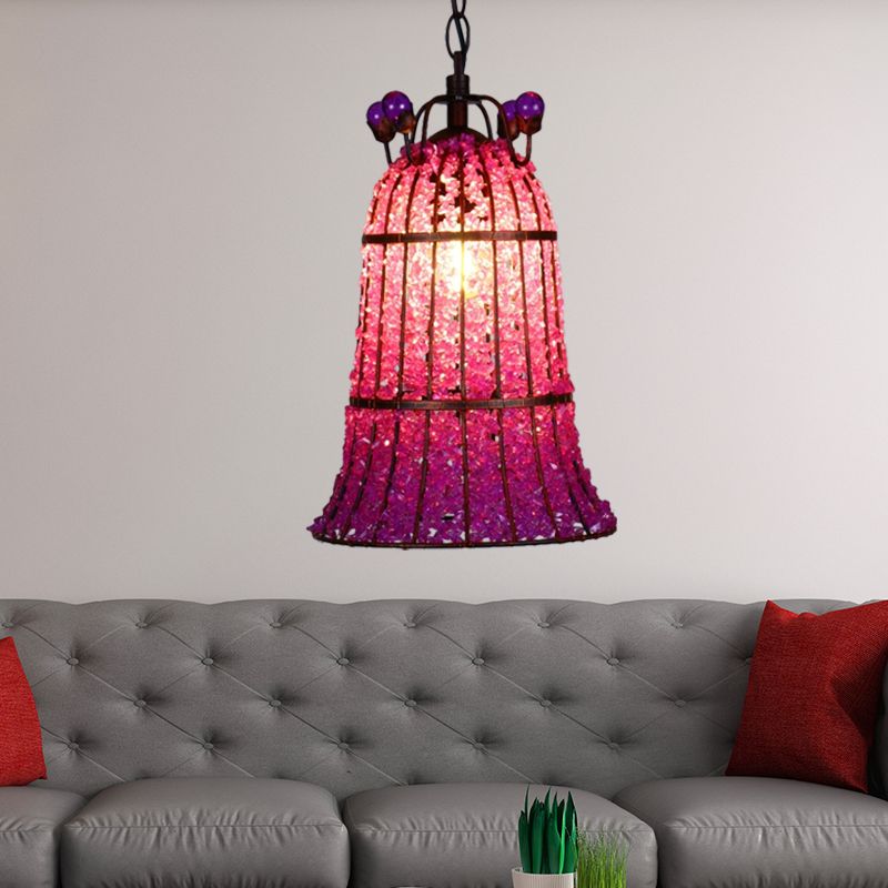 Metal Pink Ceiling Suspension Lamp Bell 1 Bulb Bohemian Pendant Lighting for Restaurant