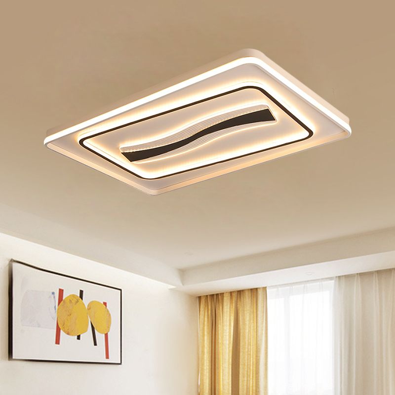 Rectangle Living Room Flush Mount Metallic LED Modernist Light Fixtures Ceiling in White and Black, Warm/White Light
