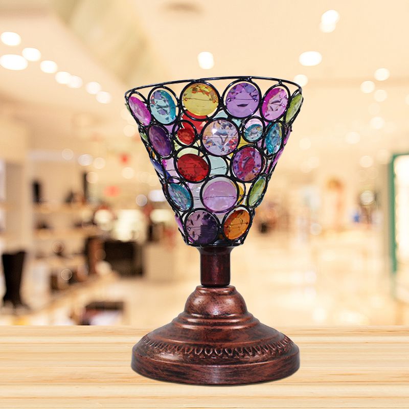 Lampe de table de nuit en forme de cloche/cône pour chambre à coucher, éclairage décoratif en métal à 1 lumière en cuivre, 5,5"/6" de large