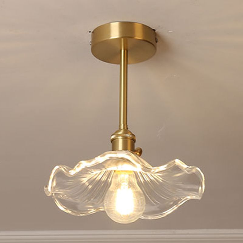 Plafonnier d'intérieur en cuivre de style colonial semi-encastré géométrique