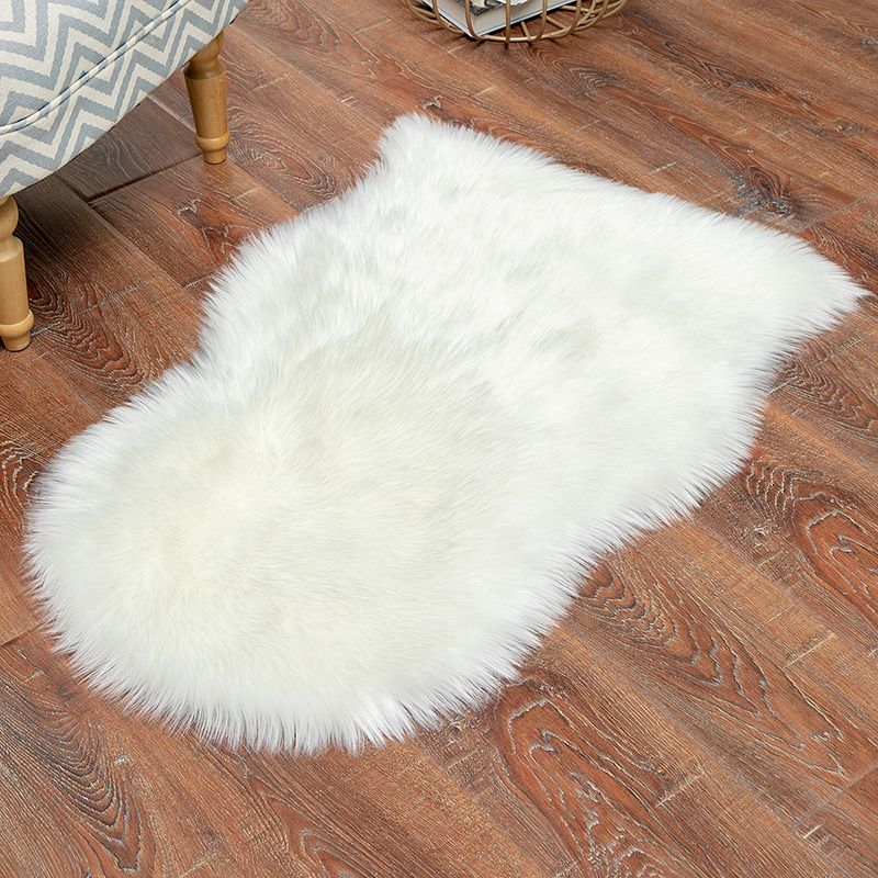 White Living Room Carpet Polyester Solid Color Area Rug Anti-Slip Backing Indoor Rug