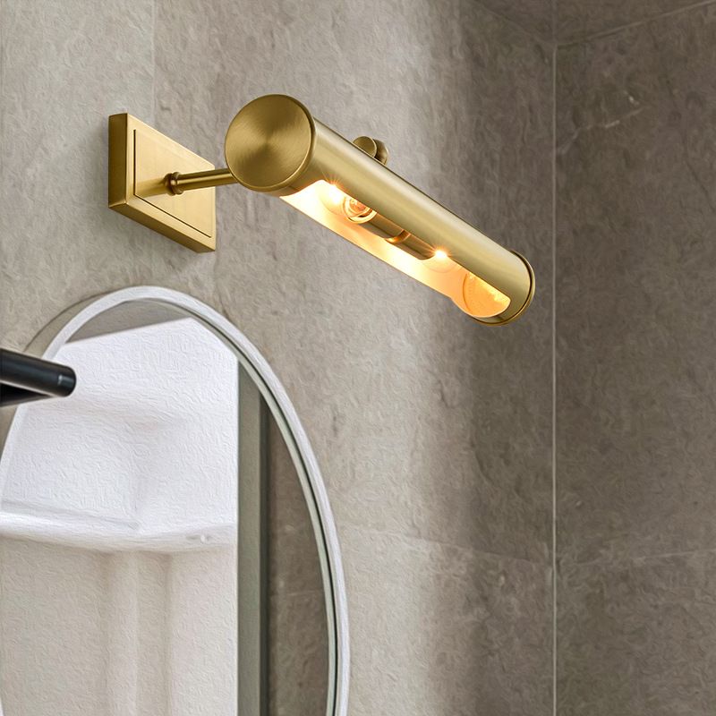 Modern Style Cylinder LED Wall Lamps Metal 2-Light Mirror Wall Lighting Ideas in Gold