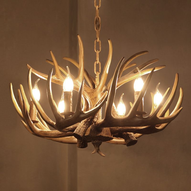 Vintage Antler Shaped Chandelier Light Fixture Resin Pendant Light for Restaurant