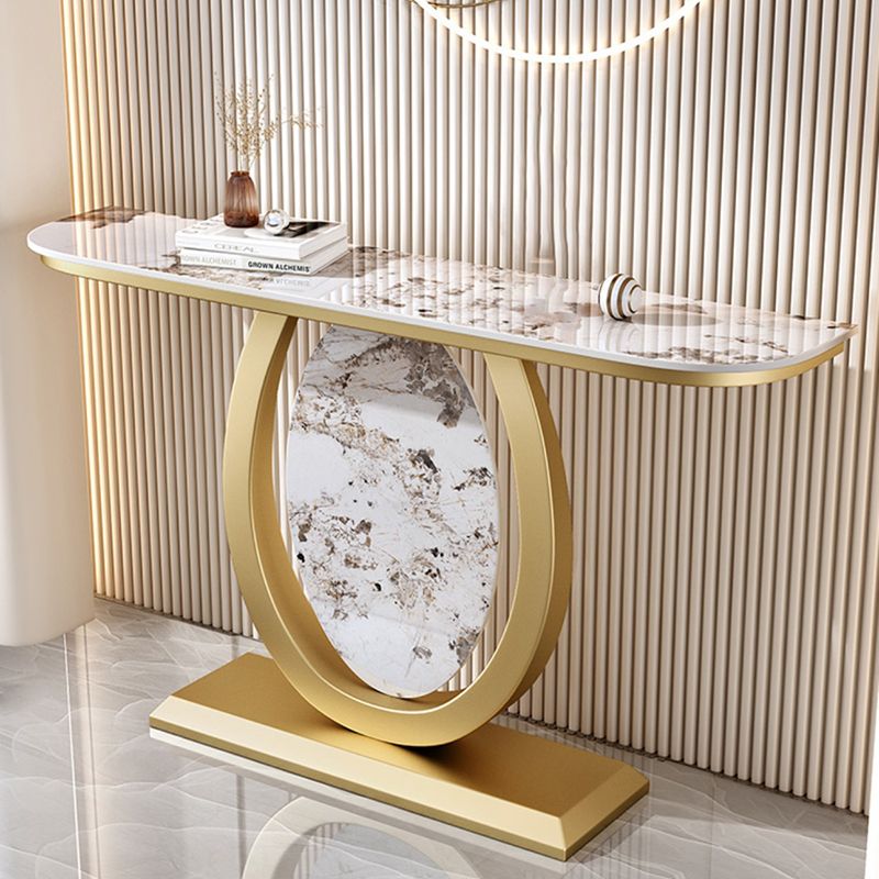 Glam Stone Accent Table Half Moon Console Sofa Table for Hall