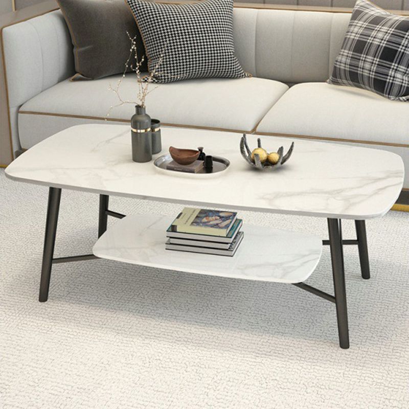17.7"H Modern Ironcraft Cross Legs Slate Rectangular Table Top Coffee Table with Shelf