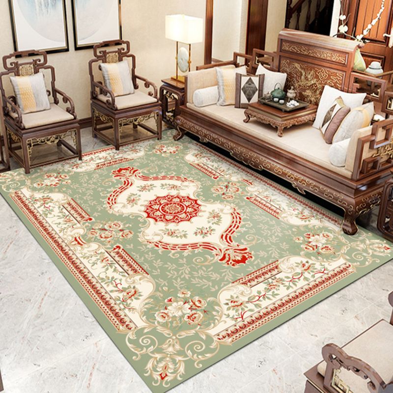 Modern Indoor Room Carpet Blue Medallion Indoor Rug Polyester Non-Split Backing Area Rug