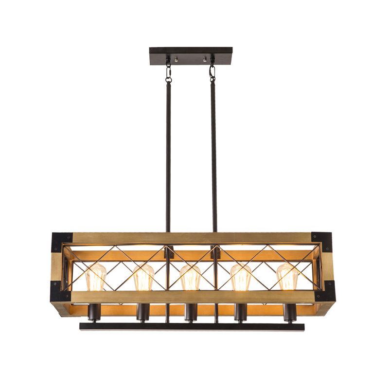 Industrial Style Rectangle Island Pendants 5-Light Metal Pendant Lights for Dining Room