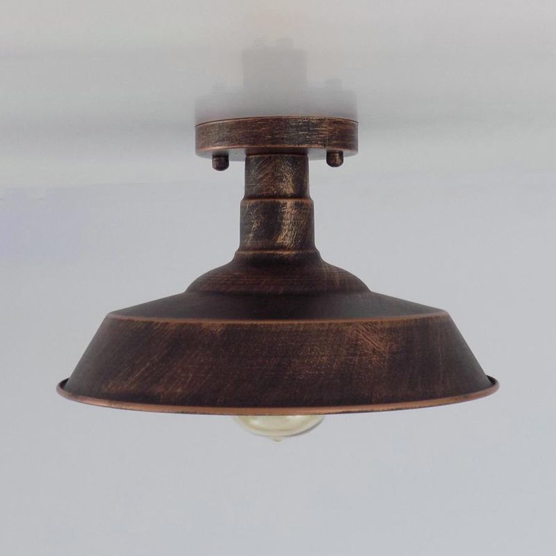 Farmhouse Barn Shade Semi-Flush Mount 1 Head Wrought Iron Ceiling Light Fixture in Aged Silver/Weathered Copper